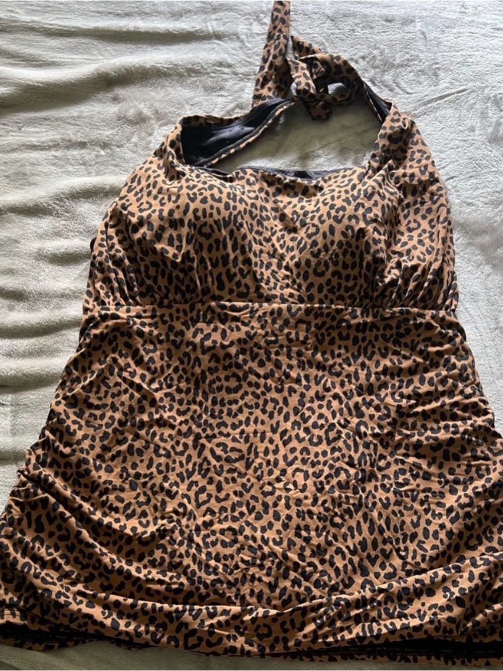 NWOT Lands’ End Tan And Black Leopard Print Halter Style Swim Top Size 18